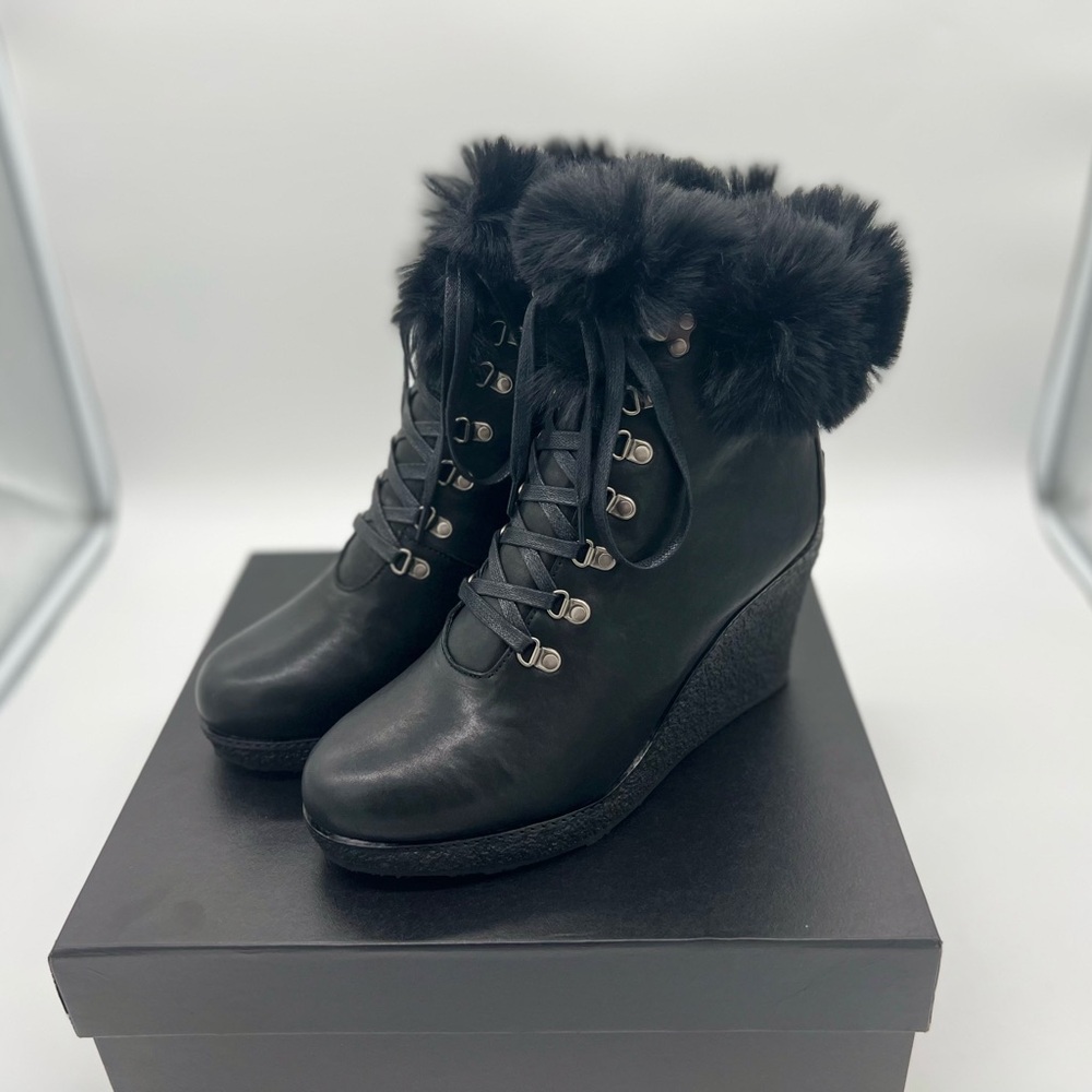 Australia Luxe Soft Sheepskin Trim & Lining Wedge Milan Leather Boots Womens 11